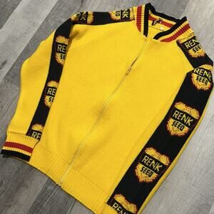 VTG 50s/60s Full Zip Sweater Renk Seed Co Farming Yellow Striped Knit Imperial